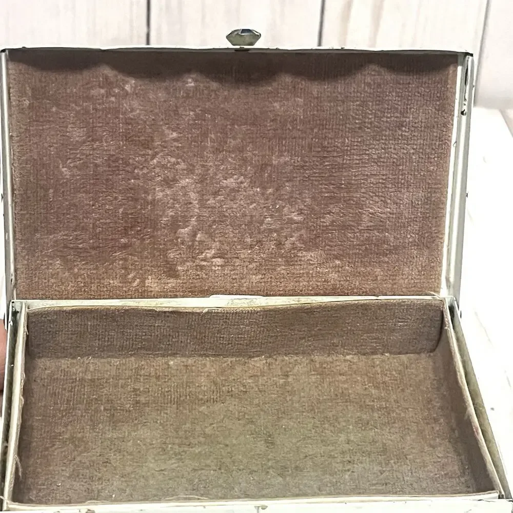 Mod 1960s Vintage Japan Metal Daisy Accordion Jewelry Box Whimsy